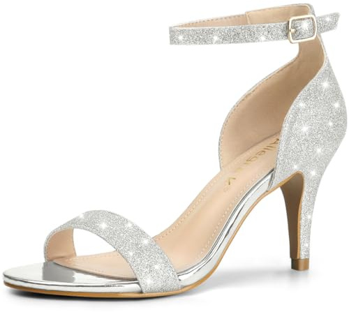 Allegra K Donna Sandali con Tacco a Spillo con Cinturino alla Caviglia Glitter D'argento 41