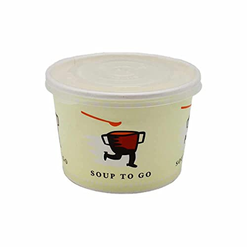 BAMI EINWEGARTIKEL 100 Becher + 100 Deckel Soup-to-Go Einweg Suppenschüssel Eintopf Thermobecher Pappe 16oz / 450ml