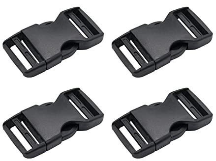 The Bead Shop Plastic Side Release Buckle Clip for Luggage, Rucksack/Back Pack, Webbing Strap (25mm - 4 pack, Black)