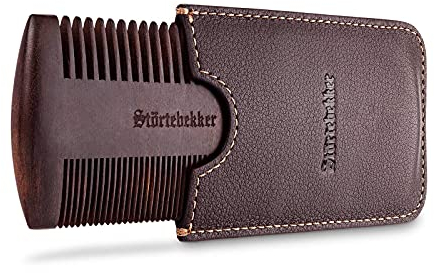 Störtebekker® Premium Bartkamm aus Holz mit handgefertigtem Lederetui - Perfekte Geschenkidee - Bringt jeden Bart in Form dank beidseitiger Verzahnung - inkl. Rasur- und Bartguide