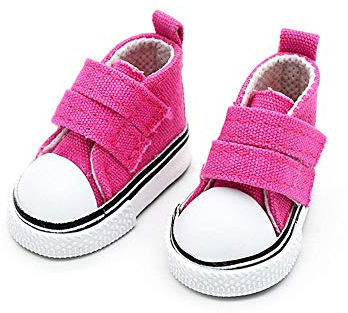 Aeromdale Puppenschuhe aus Segeltuch, einfarbig, 5 cm, Puppenschuhe mit Klebeband für 20 cm große Puppen, Mädchen, Spielzeug, Geschenk, Rosenrot, 1 Paar