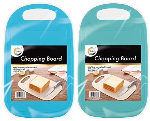 Plastic Chopping Board, Cutting Board, Cutting Tray, Twin Pack, Mixed Colours, Dishwasher Safe, 27cm x 16.5 cm