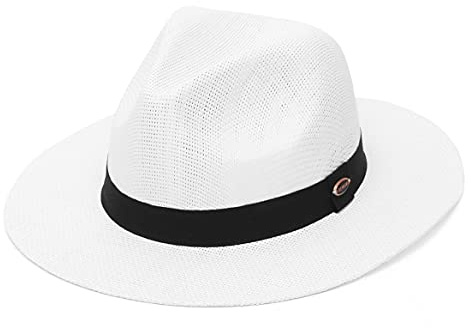 GEMVIE Sombrero Panama Hombre de Paja Playa Verano Protector del Sol Jazz Gorro ala Ancha Unisex Ajustable Fedora Caballero