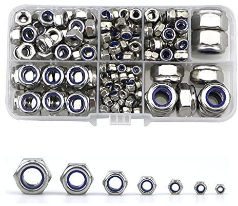 212 Stück Muttern Kontermuttern Set, Nylon Einsatz Sicherungsmuttern Sortiment,304 Edelstahl Sechskantmuttern Stopmuttern Kit (M3,M4,M5,M6,M8,M10,M12)