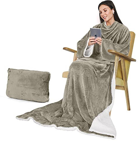 Catalonia Classic Sherpa-Fleece-Decke mit Ärmeln, superweich, warm, gemütlich, tragbar, Reisedecke, Kissen, Geschenk für Damen, Herren, Erwachsene, Kamel