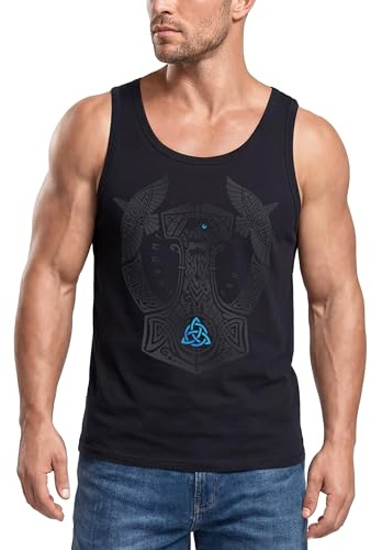 Neverless® Herren Tank-Top Wikinger Kompass Fenriswolf Fenrir Vegvisir Wolf Asgard Valhalla Muskelshirt Muscle Shirt