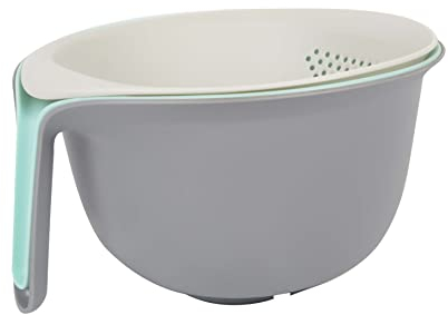 Birambeau - Ustensiles de Cuisine – Set 2 Bols et Passoire Bol alimentaire Saladier - Economique - 2 en 1, Gris