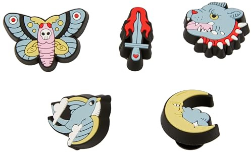 Crocs Unisex Tattooed Retro 5 Pack Shoe Charms, One Size, Tattooed Retro, Einheitsgröße