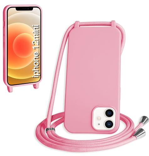 WenBaby Cover Compatible con iPhone 12 Mini,Cellulare Girocollo Custodia con Cordino TPU Corda Silicone Case Bumper per iPhone 12 Mini Custodia, Rosa