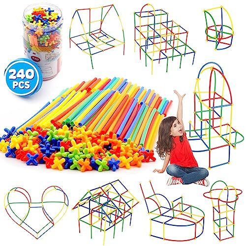 WYSWYG 240 Stück Baustrohhalme und Verbindungsstücke, Fort Building Spielzeug für Kinder, STEM kreative Bauspiele für Jungen und Mädchen im Alter von 4 5 6 7 9 Jahren