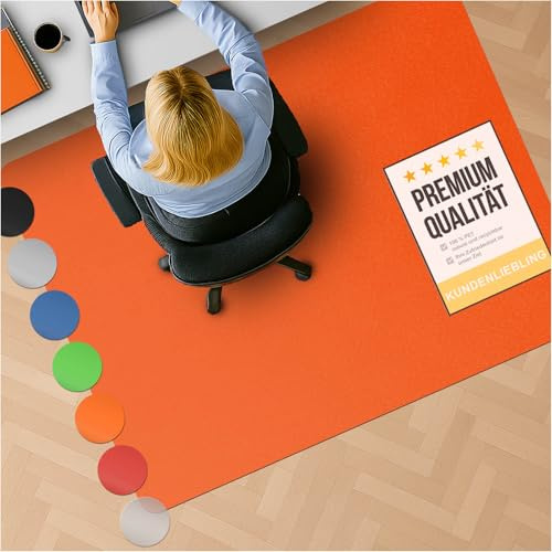 Bodenschutzmatte Chroma aus PE-Kunststoff - Stuhlmatte 90x120 cm Orange | Bunte Schutzmatte für Hartböden - kratzfeste Bürostuhl Unterlage - zuverlässiger Bodenschutz im Büro & Kinderzimmer