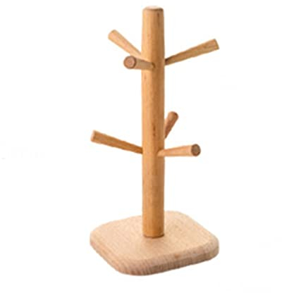 IXART Kaffeetassenhalter Hölzerner Becherhalter Baum mit 6 Haken Holz Becher Rack Tee Coffee Bar Organizer Zubehör Becher Ständer for Küchenzähler Tassenhalter/Becherhalter