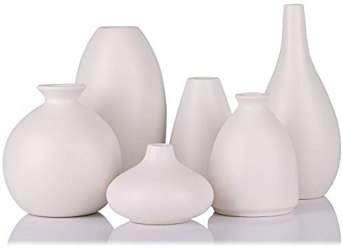 Kleine Weiße Vase, 6er-Set, Keramik-Knospenvasen für Tafelaufsätze, Zimmerpflanzen, Ikebana, Mini-Vasen für Dekoration, Geeignet für Hochzeit, Modern, Minimalistisch