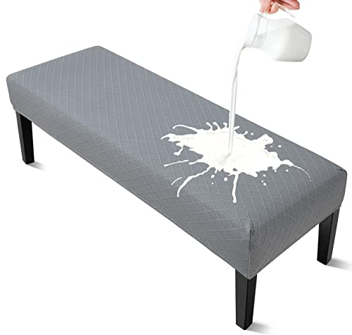 YISUN Wasserdicht Jacquard Bezug Esszimmerbank Universal Bezug für Esszimmer-Bank, Stretch Abnehmbar Waschbarer Stuhlhussen für Esszimmerstuhl, Wohnzimmer, Schlafzimmer, Bankett(Matt Hellgrau)
