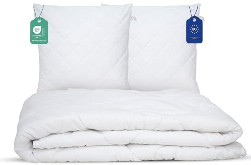 livessa Bettdecke 240x220 mit 2er Set Kissen 80x80cm - Ideal für Ganzjahreszeiten mit 300 g/m² Füllung, 4 Jahreszeiten Bettdecken 240x220, Oeko-Tex Zertifiziert, weich und atmungsaktiv