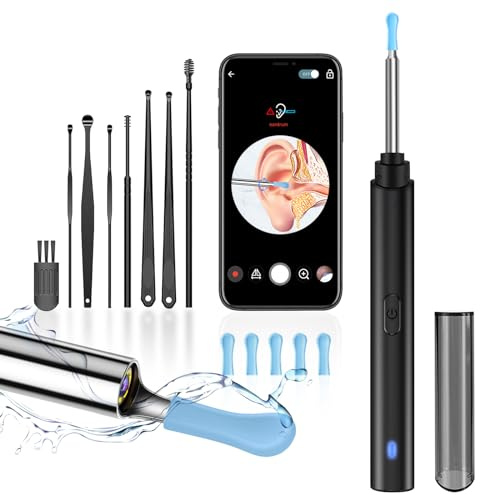 Ear Wax Removal, Ear Cleaner with Camera, Ears Wax Removal Kit with 1296P HD Ear Otoscope with 6 LED Lights, Earwax Removal Tool for iPhone, iPad & Android Smart Phones (Black, Standard)