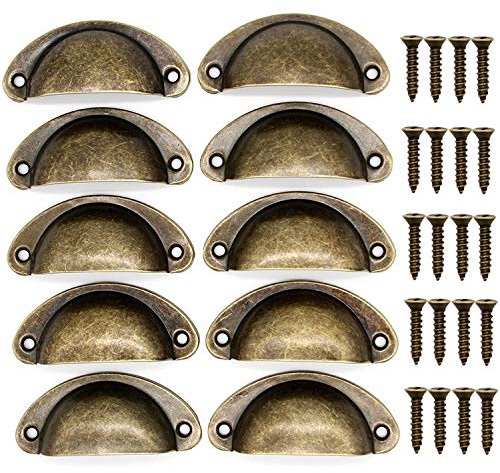 MYAYD Schubladengriffe Muschelgriff, 10 Stücke Möbelgriffe Antik Vintage Schrankgriffe Mit Schrauben 81 X 35 mm Halbkreis Metall Zuggriff für Kabinett Schubladen Schrank Apothekerschrank