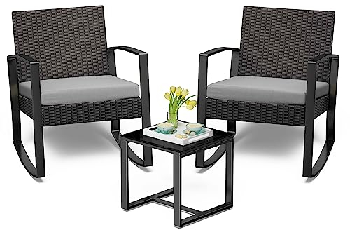Bealife set di mobili da balcone in rattan 2 persone, set di mobili da balcone, set da balcone 3 pezzi per portici, cortili, terrazzi, balconi, bordo piscina (Grigio)