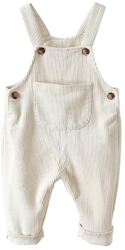 Panegy Baby Boys Corduroy Overalls Kids Plain Loose Unisex Baby Cotton Dungarees Loose Snip Suspender Trousers con Pocket Bib Pants Jumper Romper Outfit Newborn Overalls White 2-3 Years