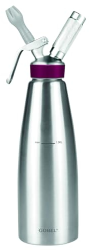 GOBEL - Siphon für die professionelle Küche aus Edelstahl - Siphon für Schlagsahne mit Edelstahlbehälter und -kopf - 1L - Professionelle Qualität (entspricht NF D21-901)