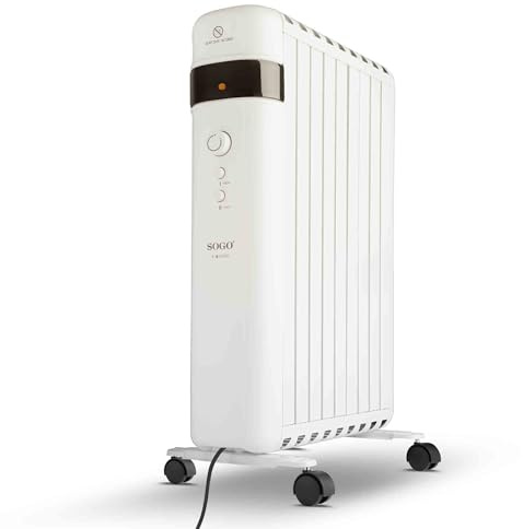 SOGO Calefactor Eléctrico Bajo Consumo Silencioso con Termostato Ajustable - Estufa Eléctrica sin Aceite 2000W con Protección Sobrecalentamiento - Radiador Portátil para Hogar, Oficina, Dormitorio