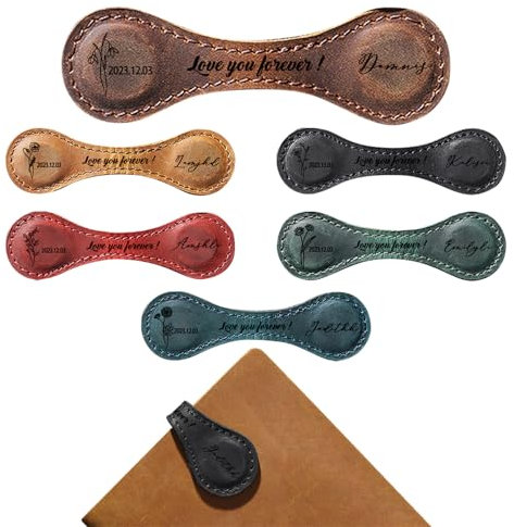 Personalisiertes magnetisches Lesezeichen mit Geburtsblume, individueller Name, Leder, magnetisches Lesezeichen, Vintage-Stil, Leder-Lesezeichen, Clip, magnetisches Seitenmarkierungszubehör, Geschenk