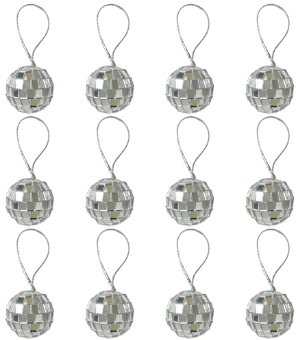 12 PCS Mirror Balls, Disco Balls, Disco Reflective Mirror Balls, Disco Mini Decorative Balls, DIY Decorations, Suitable for Christmas Trees, Cakes, Lights, Parties (2cm)