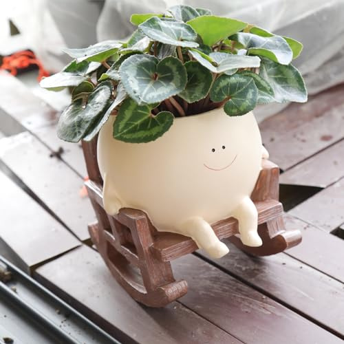 UMESONG Maceta de Resina con Cara Sonriente para Plantas de Interior y Exterior, sillas mecedoras únicas, macetas para suculentas para Cadena de Perlas, Regalo Ideal con Agujero de Drenaje