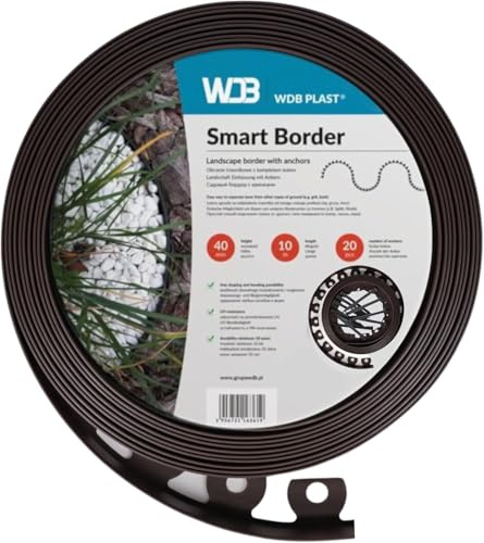 WDB Bordo flessibile in plastica, lunghezza 20 m, altezza 4 cm, con 40 chiodi di fissaggio, colore marrone