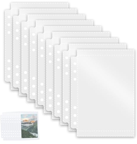 50 Stück A6 Binder Pockets Klarsichthüllen Ringbuch Binder Taschen A6 Ohne Zipper Ordner Prospekthüllen Budget Zipless Umschläge Ringordner Bindertaschen Schutzhülle Mit 6 Löchern Kunststoff
