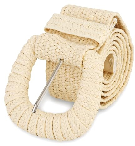 SeptCity Gewebte Gürtel für Damen, breiter Boho-Gürtel, dehnbar, für Kleider und Jeans, Valentinstagsgeschenk für Frauen, Beige mit D-Ring, M