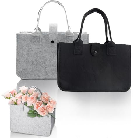 chenyu 2 Stück Filztasche Shopper Faltbar Und Wiederverwendbar 30 x 20 x 18 cm Filztasche Klein Geeignet für Arbeit Reisen Picknick Filztaschen Shopper (Schwarz Grau)