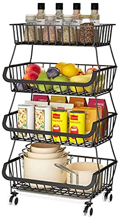 Cesto portafrutta con ruote, cestino portaoggetti da cucina in filo metallico per verdure, cipolle, patate, cestino per verdure