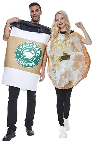 EraSpooky Disfraz de taza de café y bagels traje de pan comida bebida fiesta de Halloween disfraz de pareja adulta