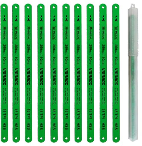 Viganoc Cuchillas de repuesto para sierra para metales de 250 mm, hojas de sierra bimetálicas de acero de alta velocidad, hojas de sierra HSS de 18 TPI, paquete de 10