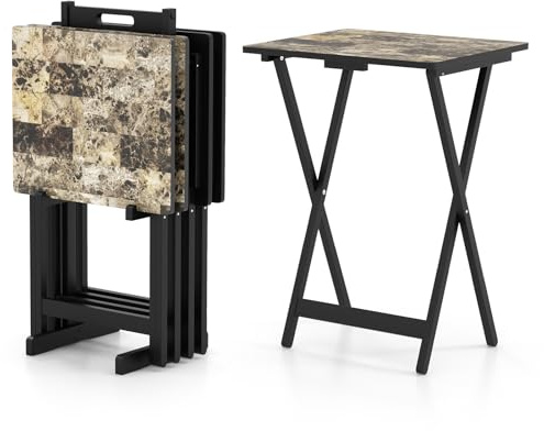 COSTWAY Set med 4 trädgårdsbord, hopfällbart, väderbeständigt bistrobord för utomhusbruk, av trä, fällbord med handtag, balkongbord, industriell för trädgård, terrass, pool 48 x 40 x 67 cm
