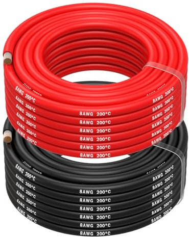 8 AWG Silicone Wire by MMOBIEL – 8 Gauge Tinned Copper Cable, 2 x 32.8ft (10m) 1 Red & 1 Black, Flexible High Temp Electrical Wire for Automotive, RV, Solar, Marine, Battery, Inverter, Welding