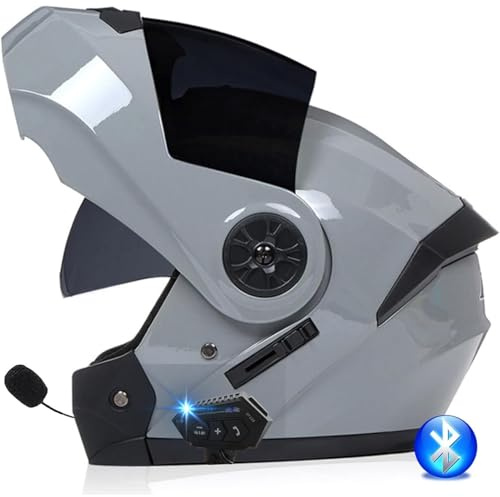 Casque De Moto Bluetooth, Homologué ECE Casque Modulaire À Bascule for Femmes Et Hommes avec Double Visière, Microphone Haut-Parleur Et Suppression du Bruit(4,L=59~60CM)