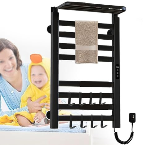 MRKU Scaldasalviette Elettrico - Scaldasalviette da Parete Indipendente per bagni, scaldasalviette Elettrico - con Display Digitale LCD Touch, Riscaldamento rapido in 2-3 Minuti, Bianco