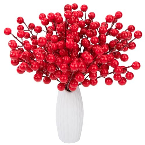 Jesustree Decoración de Bayas Rojos, 24 Piezas Bayas Artificiales de Acebo, Navideñas Tallos de Bayas Rojas de Borgoña para Árbol de Navidad, Adornos, Invierno, Hogar