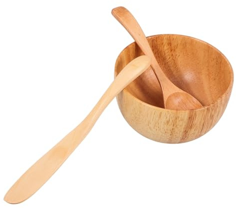 IWOWHERO Bol Mélangeur en Bois Robuste et Résistant pour Masque Facial Spatule Incluse pour Usage Personnel Salon de Beauté