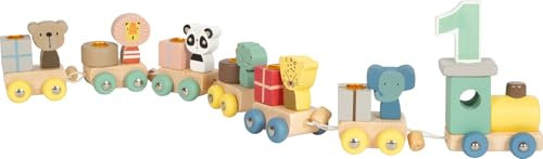 small foot Tren de cumpleaños Animales, Madera, Locomotora, 6 vag., numéros 1-9, Deco cumples Infantiles, 12626