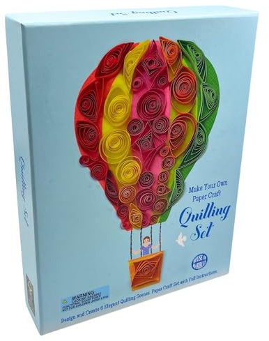 House of Marbles Fun & Celebrations Quilling Set - Paper Craft Kit with 6 Picture Cards, 220 Strips, Tool, Guide & Glue for Kids