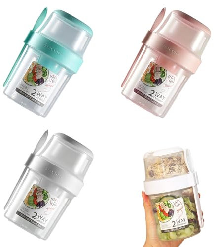 WJWINER Boîtes Réutilisables Muesli à Emporter - Lot de 3 Tasses de Céréales avec Cuillère