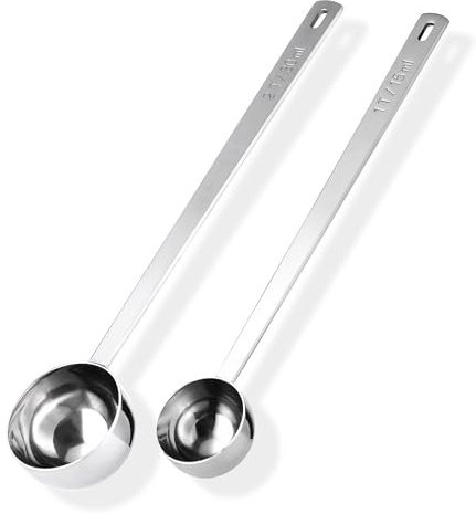 Doosu Kaffeemesslöffel, 18/8 Edelstahl, 17.5 cm langem Griff, 1&2EL/15&30ml | Metall Kaffeelot Portionierer Messlöffel lebensmittelecht, für Kaffeebohnen Kaffeepulver Tee Proteinpulver Espresso Zucker