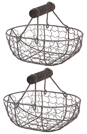 Garneck 2er Set Drahtkorb Aus Metall – Vielseitiger Obst- Und Gemüsekorb - Eierkorb Und Snackkorb Für Garten Küche Und Picknick – Robuster Dekokorb Für Ernte Und Aufbewahrung