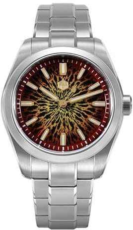 TACTICAL FROG San Martin Herrenarmbanduhr SN0144-GX Automatikwerk 9015, Saphirglas, 10 Bar Taucheruhr für Herren, Blaues Zifferblatt, Orangenes Zifferblatt,Brown