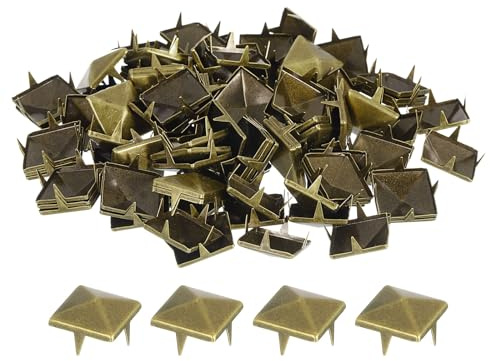 QUARKZMAN 100 Stück Pyramiden Nieten für Kleidung, 15mm 4 Zacken Quadratnieten, Bronze Metall Pyramidenstollen Handwerk, Punk Rock Nagelkopf Spots für Kleidungstasche Lederschuhe