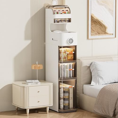 Zstar Badezimmer Bodenschrank, Nischenregal mit Rollen, Schmaler Rollwagen mit Schubladen, Kunststoff Badregal, Küchenschrank mit Rädern, Wasserdicht Badschrank, Slim Beistellschrank, 18x39.5x112.5cm