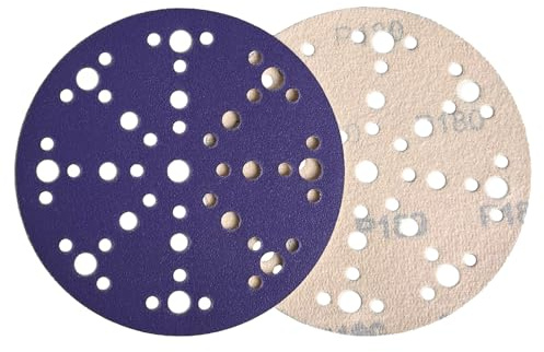 Disco abrasivo da 15,2 cm, 49 fori, grana 180, dischi abrasivi con gancio e anello, carta vetrata per orbitale casuale, confezione da 50 dischi di carta abrasiva viola Banmo (180 #)